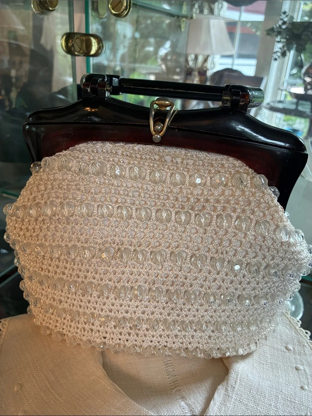 Made in Italy Classic Cream Beaded Crochet Evening Bag